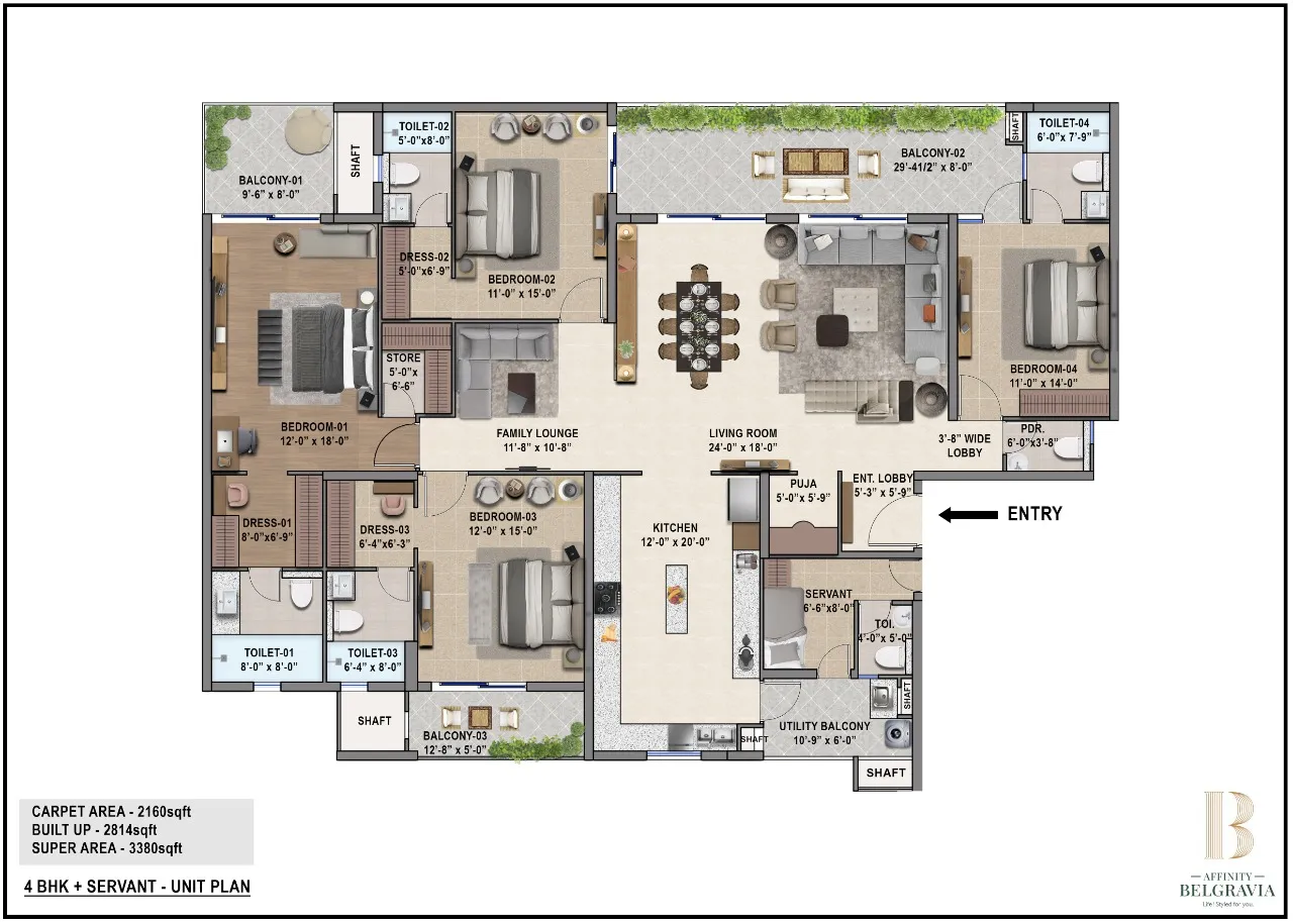 4 BHK plus servant plan